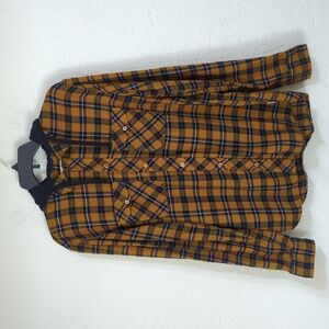 Element Yellow & Black Hooded Cotton Flannel Button Down Shirt Size Medium
